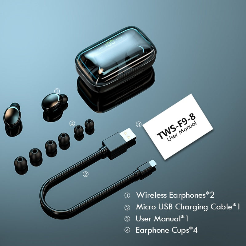 TWS AURICULARES CON BLUETOOTH 2200mah CAJA DE CARGA, AURICULARES INALAMBRICOS ESTEREO CON MICROFONO AURICULARES DEPORTIVOS A PRUEBA DE AGUA