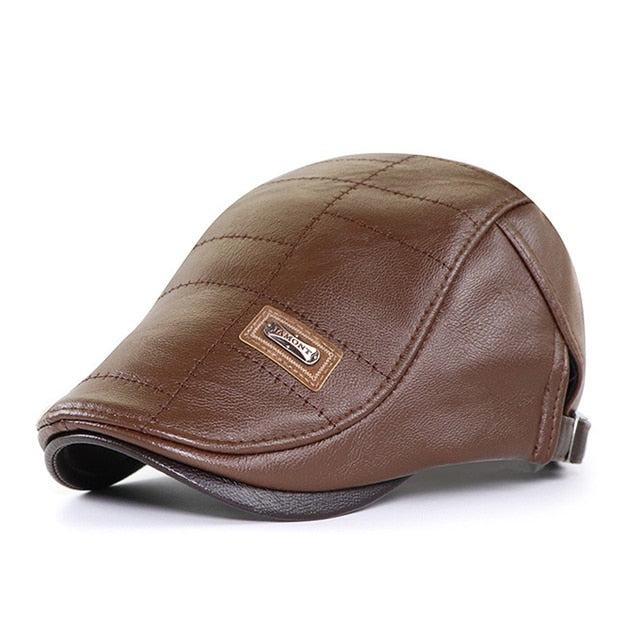 BOINA GORRO AJUSTABLE DE CUERO GENUINO PARA HOMBRES – GORRO DE BOINA DE CABBIE PARA CONDUCIR , CAZAR Y PESCAR