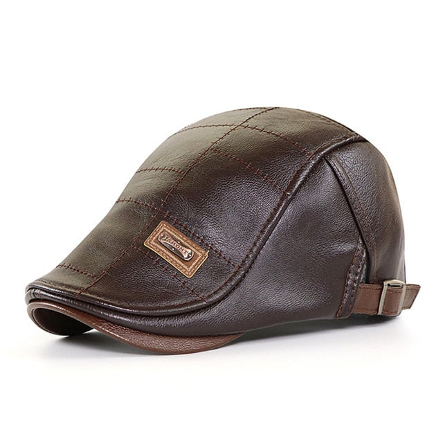 BOINA GORRO AJUSTABLE DE CUERO GENUINO PARA HOMBRES – GORRO DE BOINA DE CABBIE PARA CONDUCIR , CAZAR Y PESCAR