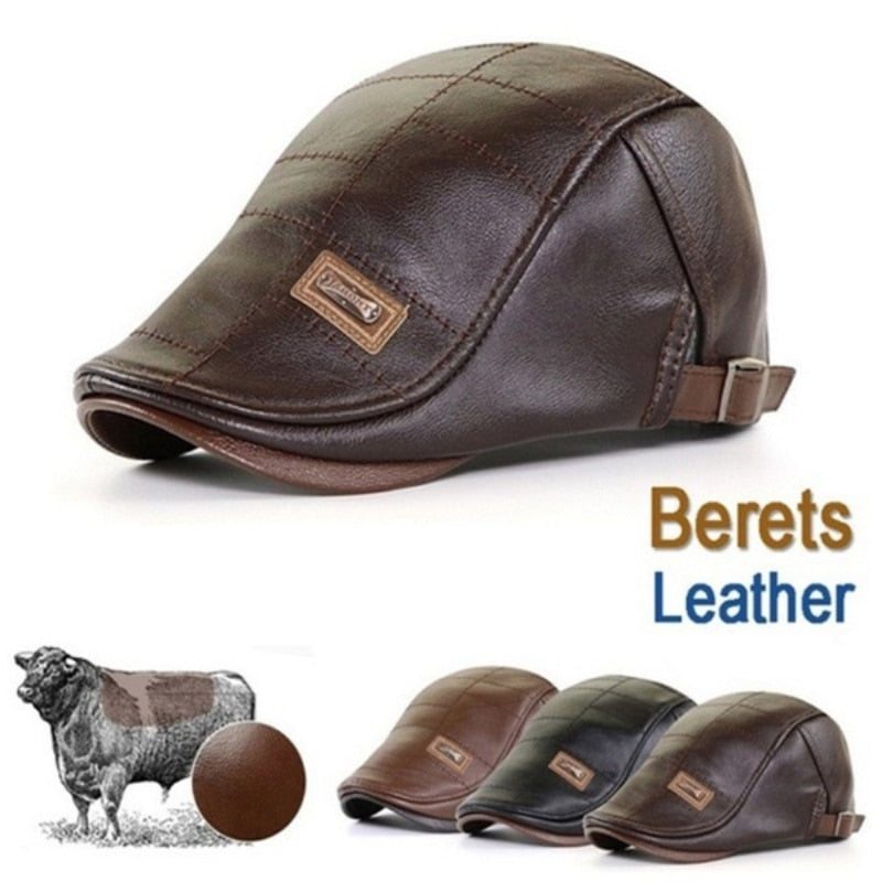 BOINA GORRO AJUSTABLE DE CUERO GENUINO PARA HOMBRES – GORRO DE BOINA DE CABBIE PARA CONDUCIR , CAZAR Y PESCAR