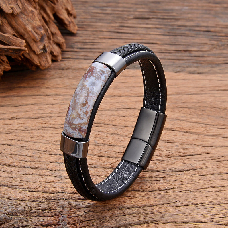 PULSERA DE PIEDRA DE OJO DE TIGRE DE CRISTAL ROSA DE HEMATITA NATURAL-JOYERIA PARA HOMBRES- BRAZALETES MASCULINOS HECHOS A MANO DE CUERO TRENZADO , NUEVO AÑO 2023