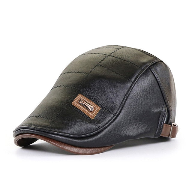 BOINA GORRO AJUSTABLE DE CUERO GENUINO PARA HOMBRES – GORRO DE BOINA DE CABBIE PARA CONDUCIR , CAZAR Y PESCAR